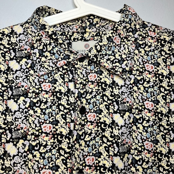 Bobby Chan Men's Size L Silk Bamboo Floral Short Blouse Black Yellow Lightweight - Picture 1 of 11